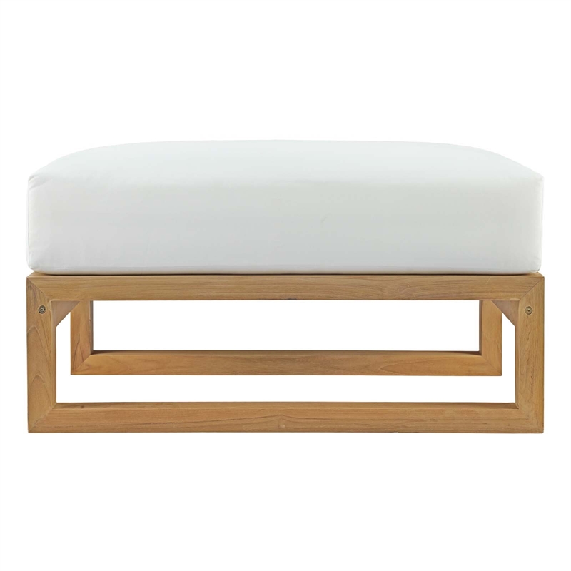 Modway Upland Solid Teak Wood Outdoor Patio Ottoman in Natural/White