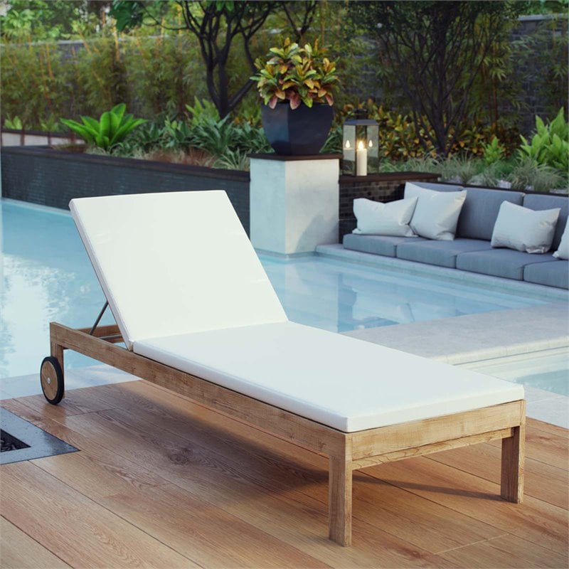 Modway Upland Solid Teak Wood Outdoor Patio Chaise in Natural/White