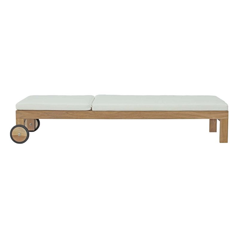 Modway Upland Solid Teak Wood Outdoor Patio Chaise in Natural/White