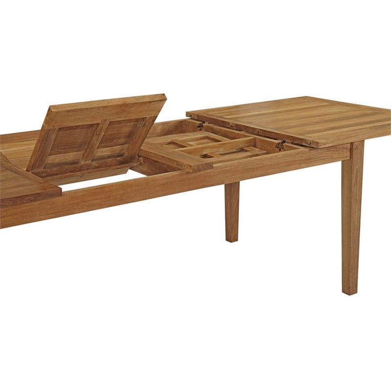 Modway Marina Extendable Outdoor Patio Solid Teak Wood Dining Table in Natural