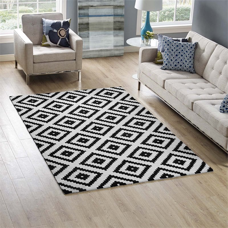 Modway Alika Trellis 5' x 8' Area Rug in Black and White