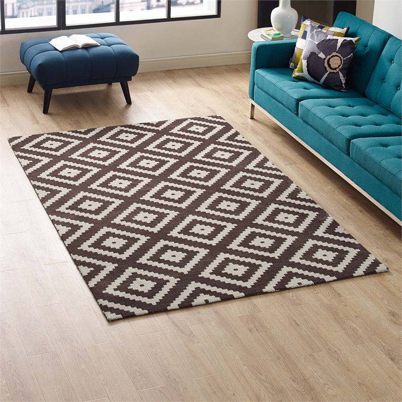 Modway Alika Trellis 5' x 8' Area Rug in Ivory and Brown