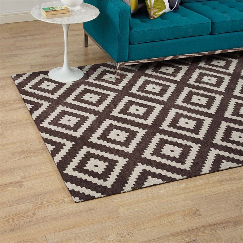 Modway Alika Trellis 5' x 8' Area Rug in Ivory and Brown