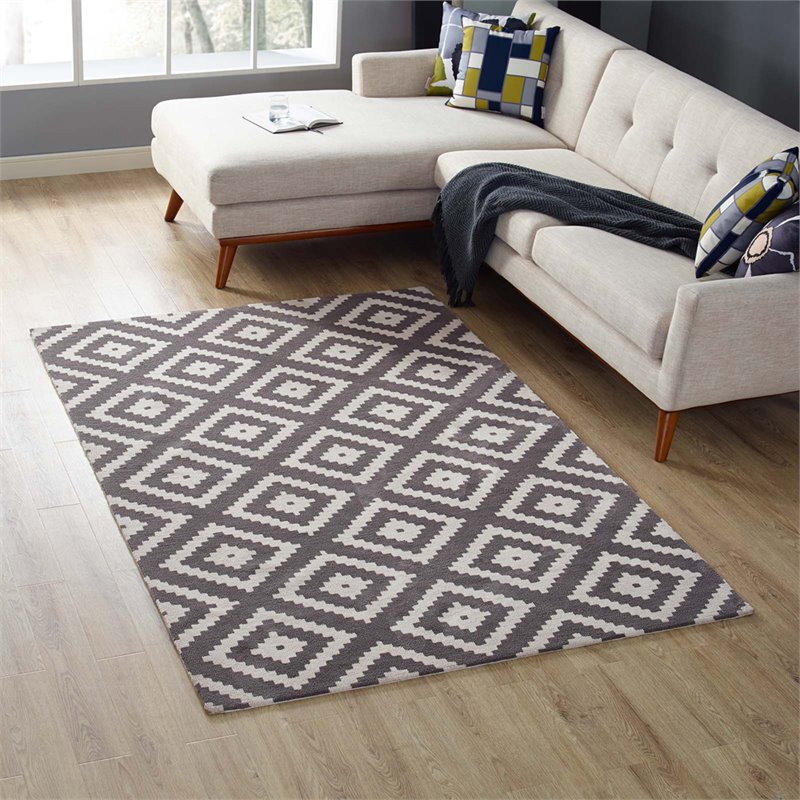 Modway Alika Trellis 5' x 8' Area Rug in Ivory and Charcoal