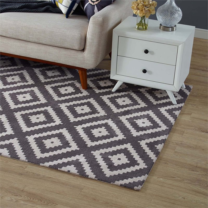 Modway Alika Trellis 5' x 8' Area Rug in Ivory and Charcoal