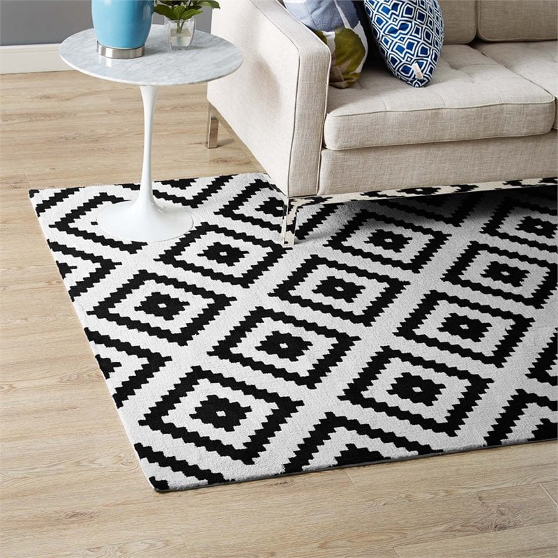 Modway Alika Trellis 8' x 10' Area Rug in Black and White
