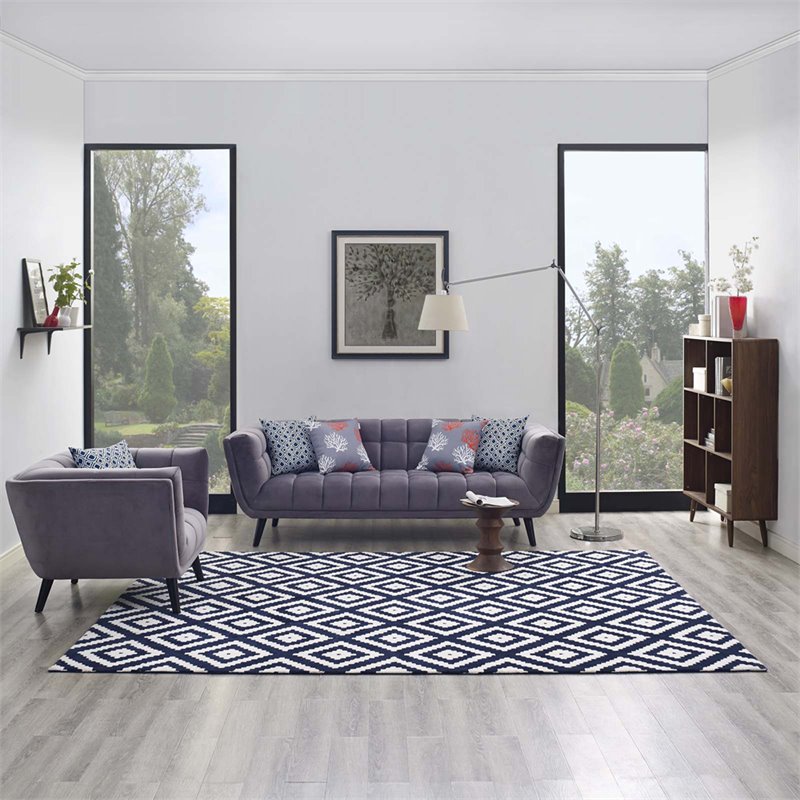 Modway Alika Trellis 8' x 10' Area Rug in Ivory and Navy