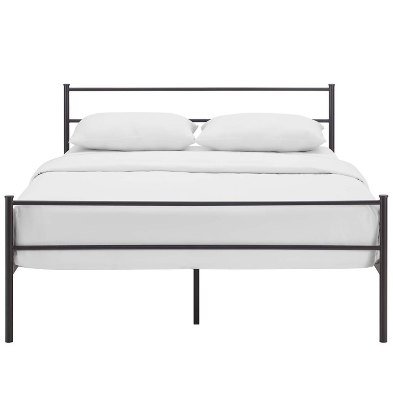Modway Alina Powder Coated Sturdy Steel Queen Platform Bed Frame in Brown