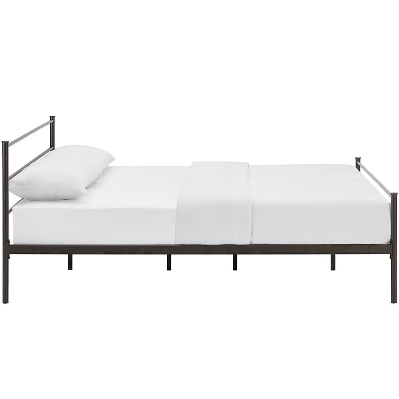 Modway Alina Powder Coated Sturdy Steel Queen Platform Bed Frame in Brown