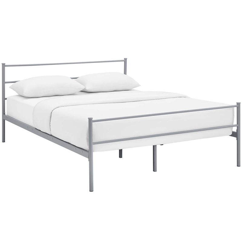 Modway Alina Powder Coated Sturdy Steel Queen Platform Bed Frame in Gray