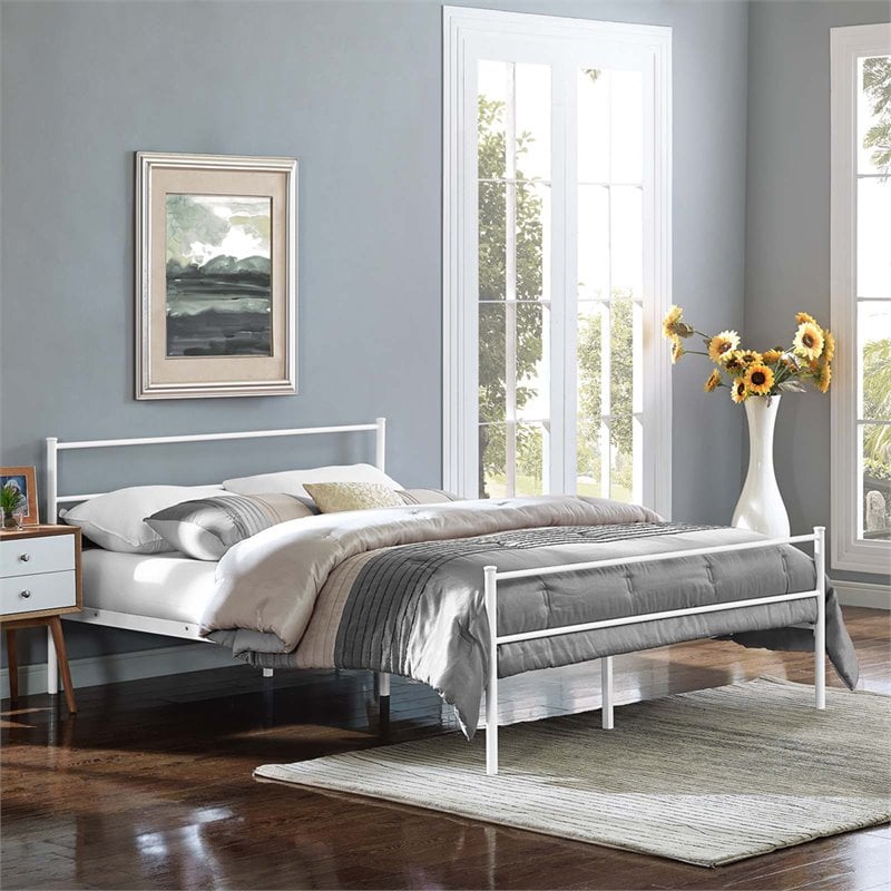 Modway Alina Powder Coated Sturdy Steel Queen Platform Bed Frame in White
