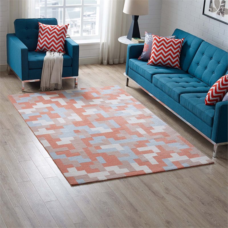 Modway Andela Mosaic 5' x 8' Area Rug in Coral and Blue