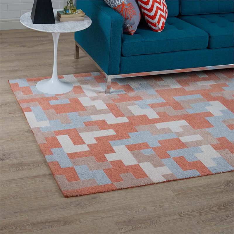 Modway Andela Mosaic 5' x 8' Area Rug in Coral and Blue