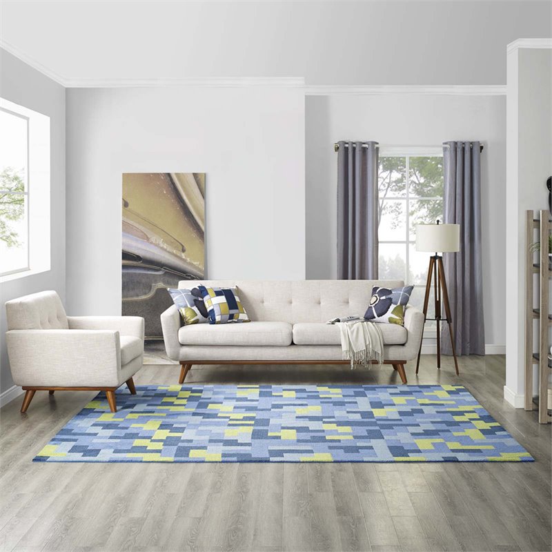 Modway Andela Mosaic 8' x 10' Area Rug in Blue and Olive Green