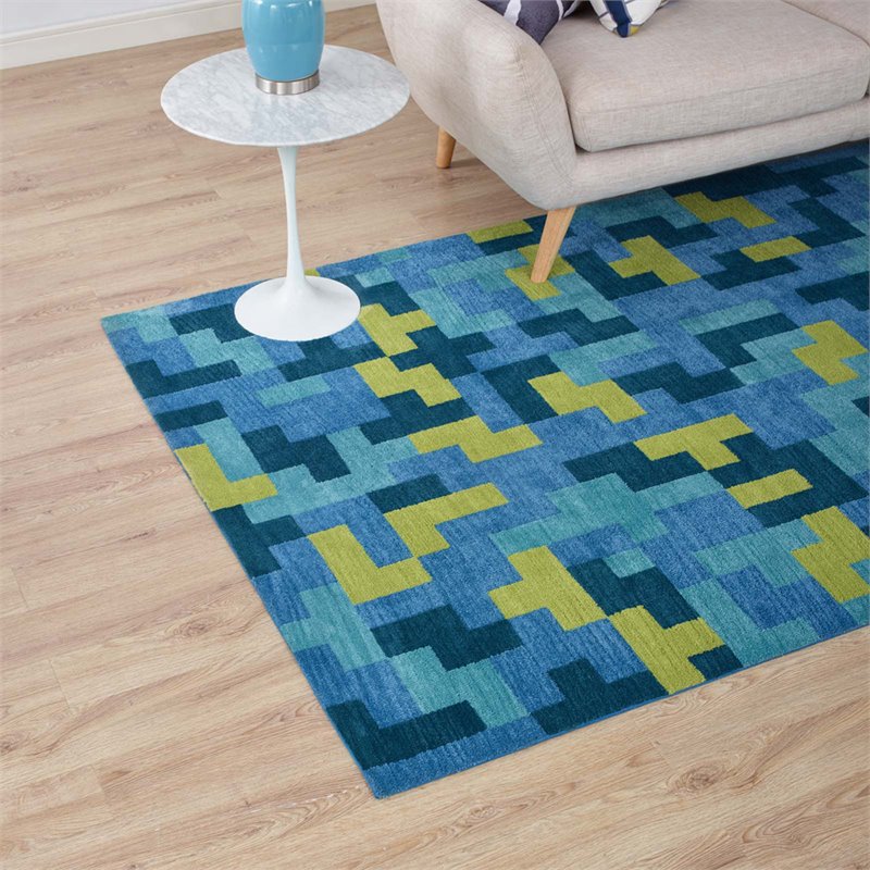 Modway Andela Mosaic 8' x 10' Area Rug in Blue and Olive Green