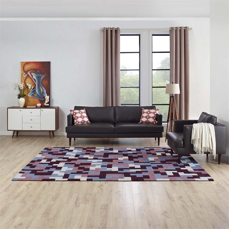 Modway Andela Mosaic 8' x 10' Area Rug in Red and Blue