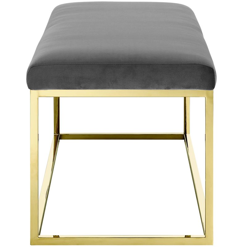 Modway Anticipate Velvet & Stainless Steel Bedroom Bench in Gold and Gray