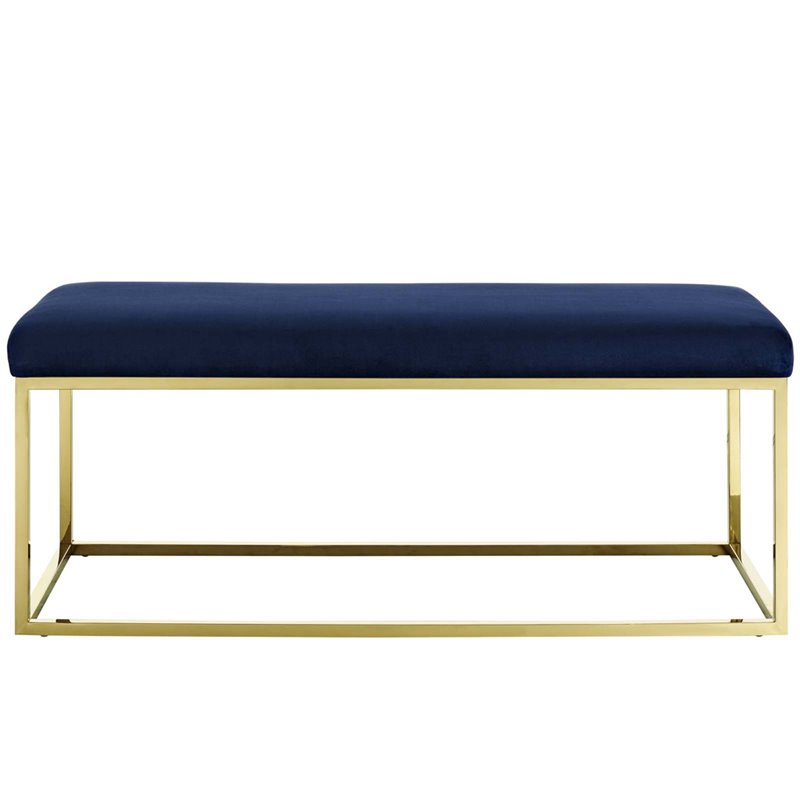 Modway Anticipate Velvet & Stainless Steel Bedroom Bench in Gold and Navy