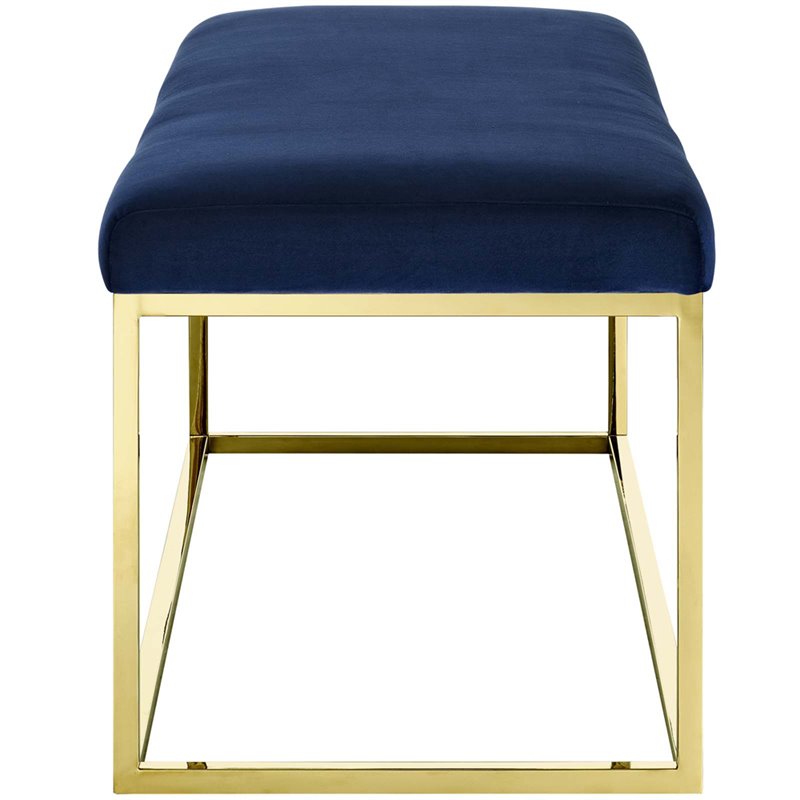 Modway Anticipate Velvet & Stainless Steel Bedroom Bench in Gold and Navy