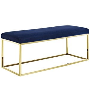 Modway Anticipate Velvet & Stainless Steel Bedroom Bench in Gold and Navy