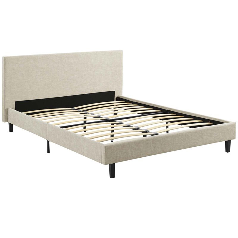 Modway Anya Queen Modern Style Polyester Fabric Bed in Beige Finish