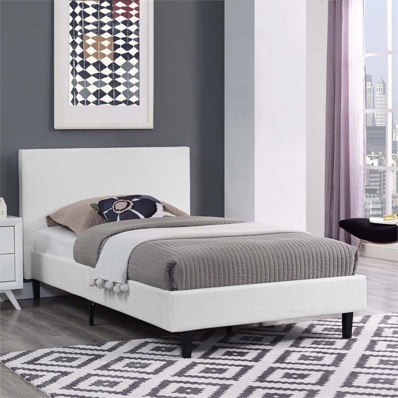 Modway Anya Twin Modern Style Polyester Fabric Bed in White Finish