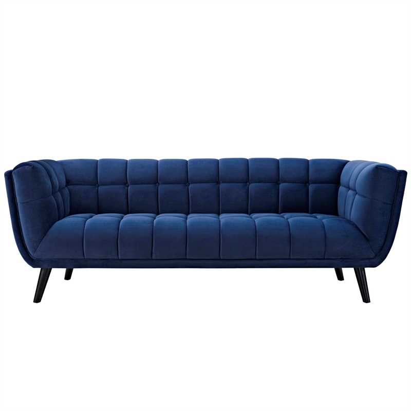 Modway Bestow Modern Style Performance Velvet Sofa in Navy Finish