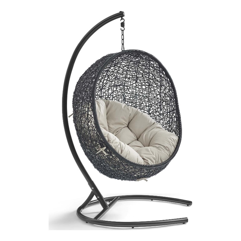 Modway Encase Outdoor Patio Rattan Swing Lounge Chair in Beige/Black