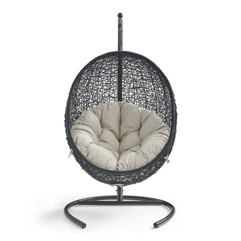 Modway Encase Outdoor Patio Rattan Swing Lounge Chair in Beige/Black