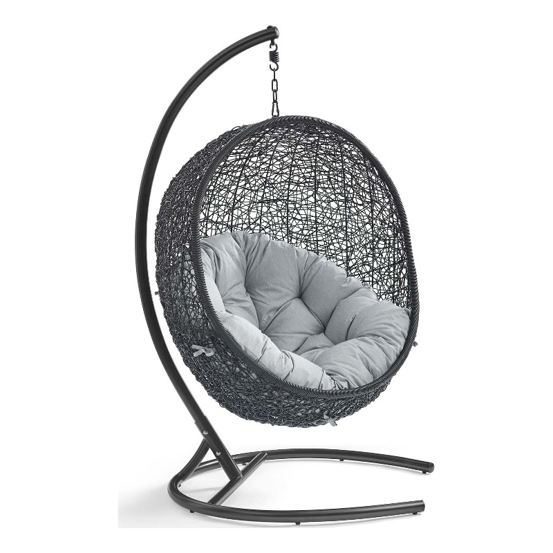 Modway Encase Outdoor Patio Rattan Swing Lounge Chair in Gray/Black