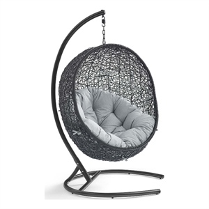 modway encase outdoor patio rattan swing lounge chair in gray/black