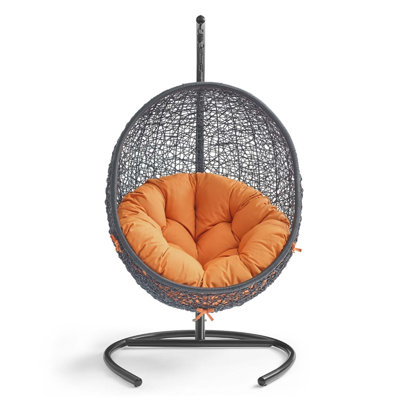 Modway Encase Outdoor Patio Rattan Swing Lounge Chair in Orange/Black