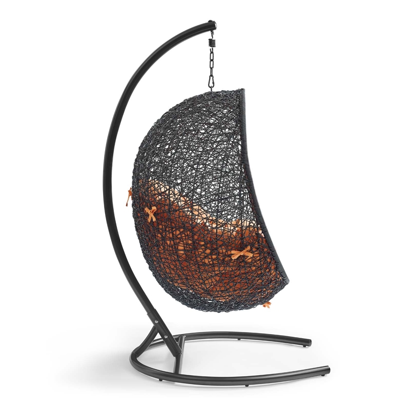 Modway Encase Outdoor Patio Rattan Swing Lounge Chair in Orange/Black