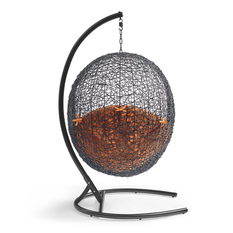 Modway Encase Outdoor Patio Rattan Swing Lounge Chair in Orange/Black