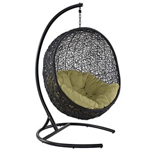 modway encase outdoor patio rattan swing lounge chair in peridot/black