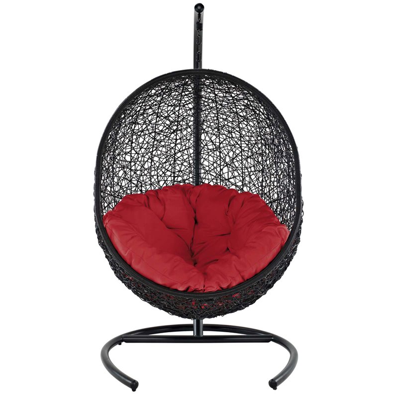Modway Encase Outdoor Patio Rattan Swing Lounge Chair in Red/Black