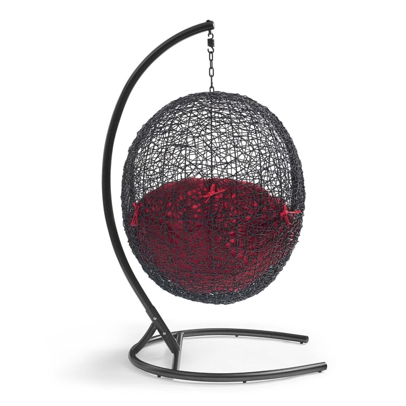 Modway Encase Outdoor Patio Rattan Swing Lounge Chair in Red/Black