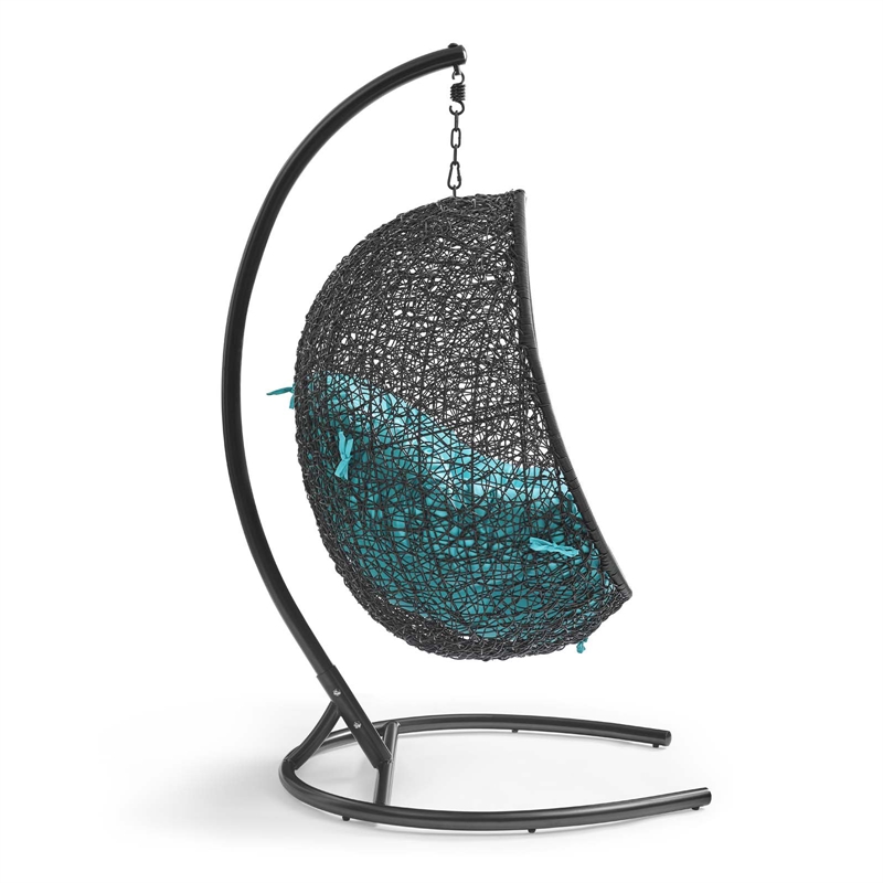 Modway Encase Outdoor Patio Rattan Swing Lounge Chair in Turquoise/Black