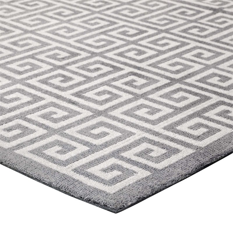 Modway Freydis Greek Key 5' x 8' Area Rug in White and Light Gray