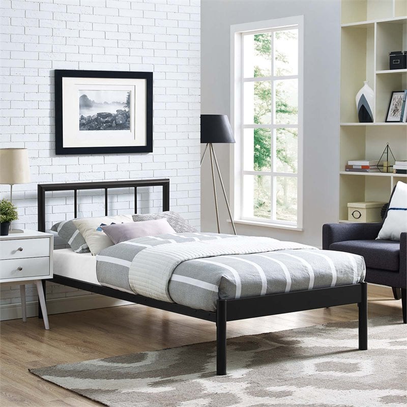 Modway Gwen Powder Coated Sturdy Steel Twin Bed Frame in Brown