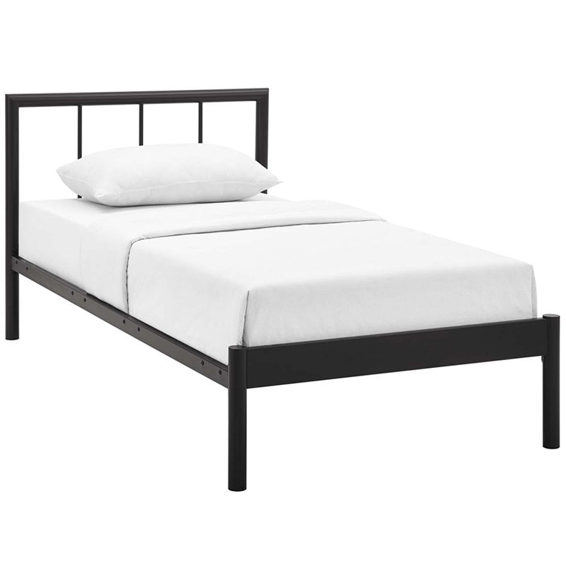 Modway Gwen Powder Coated Sturdy Steel Twin Bed Frame in Brown