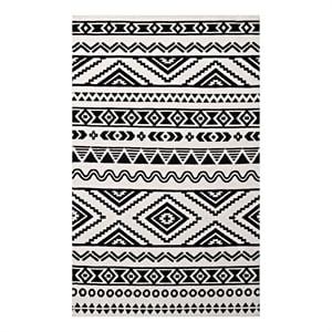 Modway Haku 60x96&quot Geometric Moroccan Tribal Area Rug in Black and White