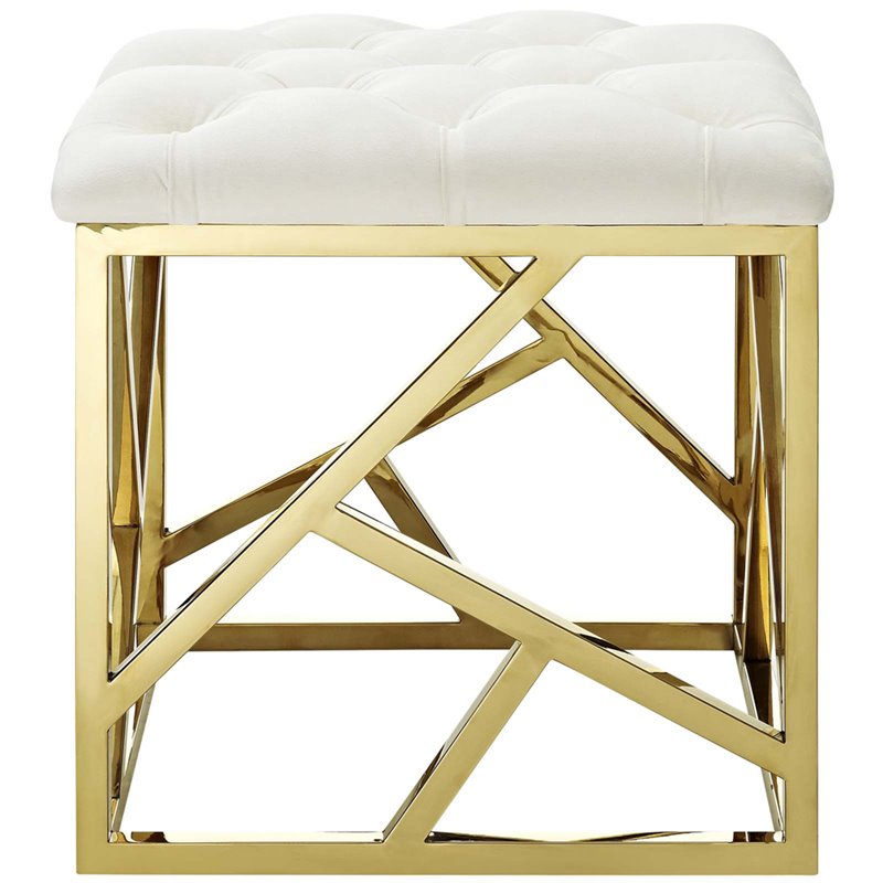 Modway Intersperse Fabric Ottoman in Gold and Ivory