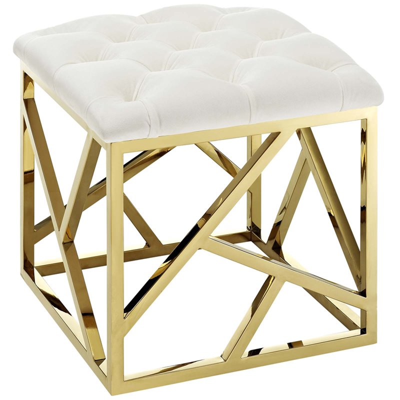 Modway Intersperse Fabric Ottoman in Gold and Ivory