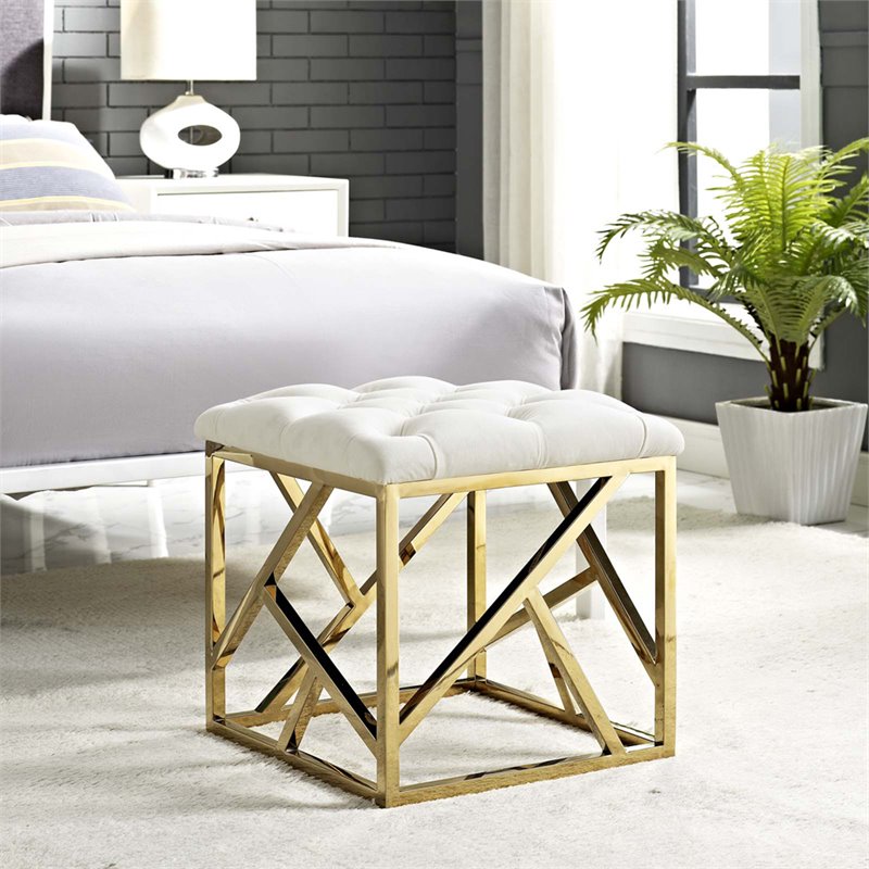 Modway Intersperse Fabric Ottoman in Gold and Ivory