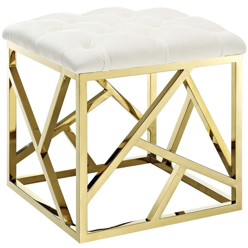 Modway Intersperse Fabric Ottoman in Gold and Ivory