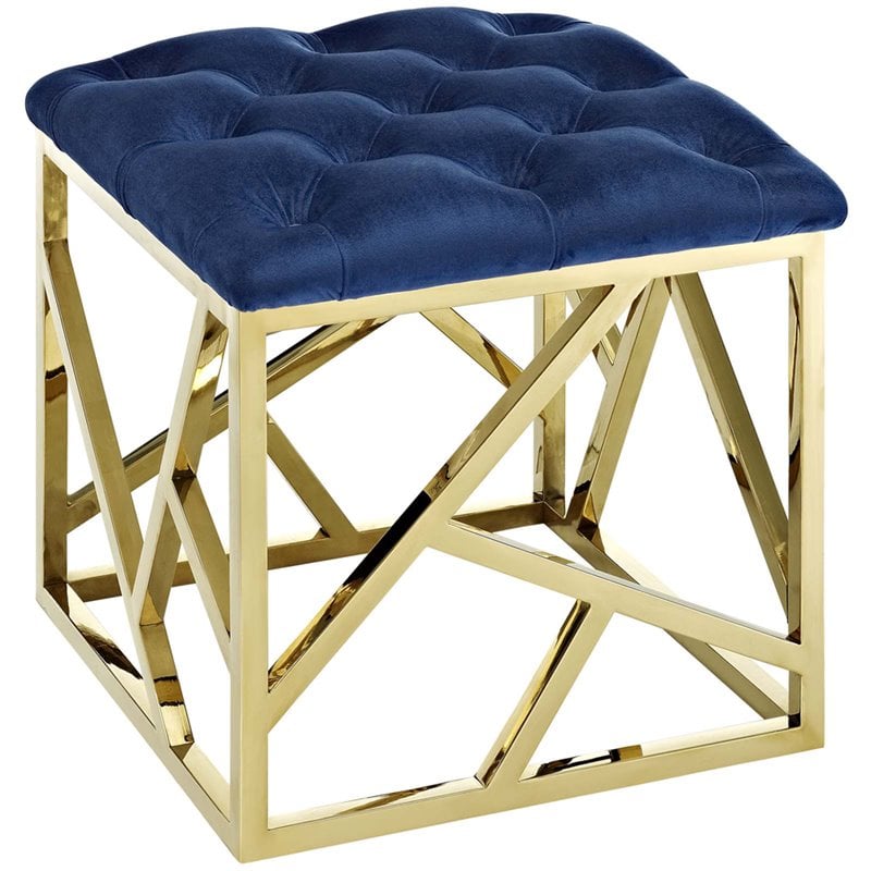Modway Intersperse Fabric Ottoman in Gold and Navy