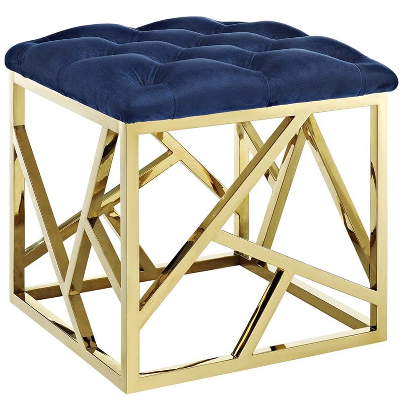 Modway Intersperse Fabric Ottoman in Gold and Navy