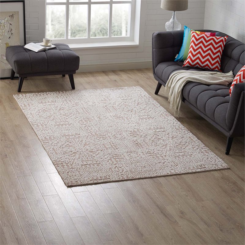 Modway Javiera Contemporary Moroccan 5' x 8' Area Rug in Ivory and Rose