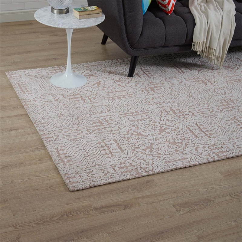 Modway Javiera Contemporary Moroccan 5' x 8' Area Rug in Ivory and Rose